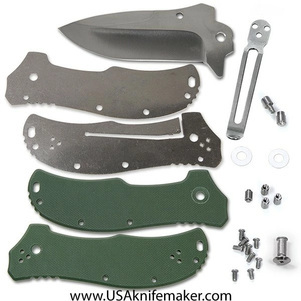 KMS Liner Lock K1313 Flipper Knife Kit - 440C Satin Blade Finish - OD Green G10 Scales - Image 3