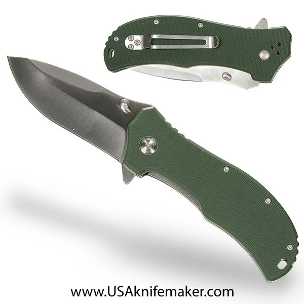 KMS Liner Lock K1313 Flipper Knife Kit - 440C Satin Blade Finish - OD Green G10 Scales - Image 2